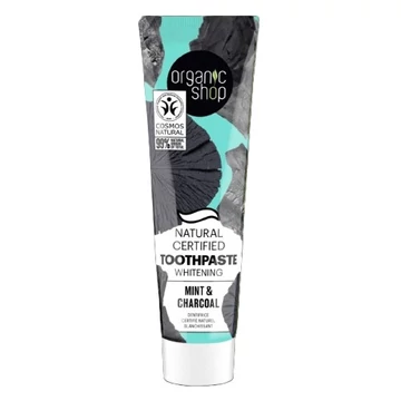 Organic Shop minősített fehérítő fogkrém mentával és szénnel, 100 g