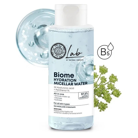 Natura Siberica Lab Biome hidratáló micellás víz Hialuronsav + B5 Panthenol, 400 ml
