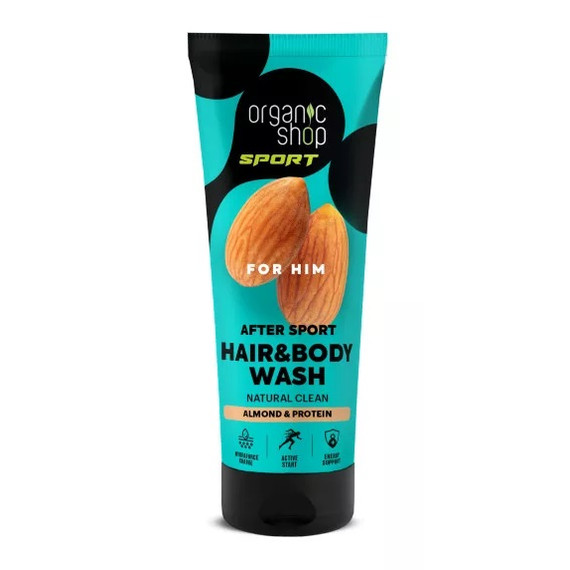 Organic Shop sportolás utáni sampon és tusfürdő mandulával és fehérjével, 200 ml