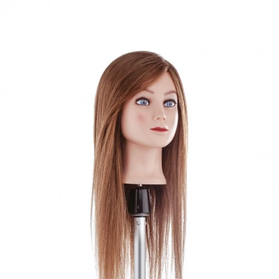 Hair Power babafej hosszú, humán barna hajjal, 55 cm