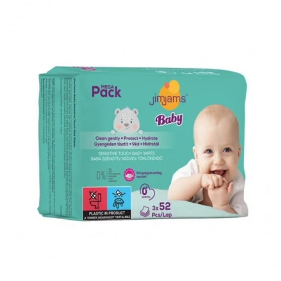 JimJams Baby nedves popsitörlőkendő multipack - illatmentes,  3x52db