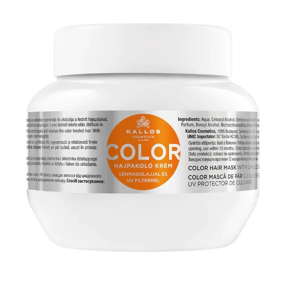 Kallos Color hajpakolás lenmagolajjal és UV filterrel festett, töredezett hajra, 275 ml
