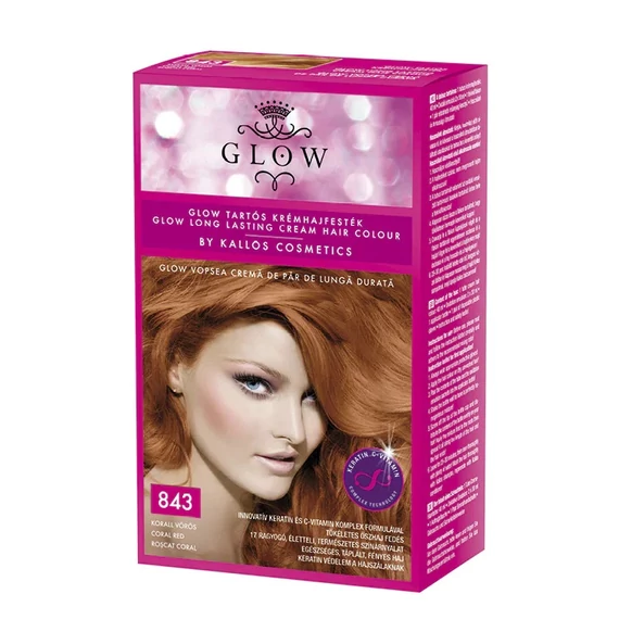 Kallos Glow tartós krémhajfesték 40 ml, 843 korall vörös