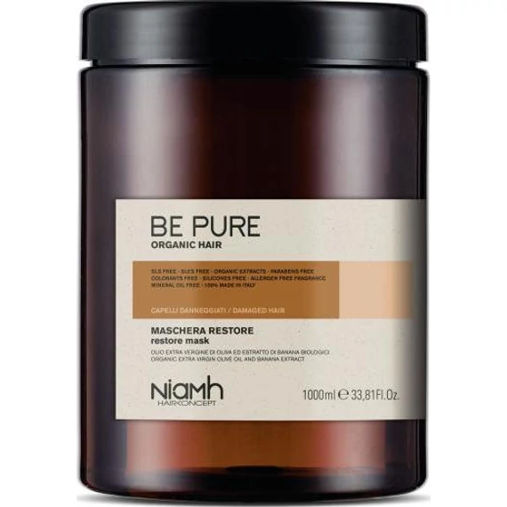 Niamh Be Pure Restore regeneráló hajpakolás károsodott hajra, 1000 ml