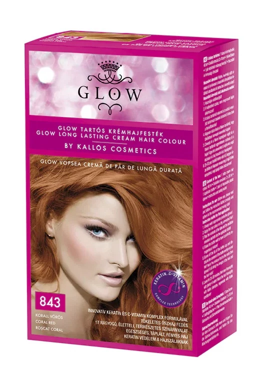 Kallos Glow tartós krémhajfesték 40 ml, 843 korall vörös