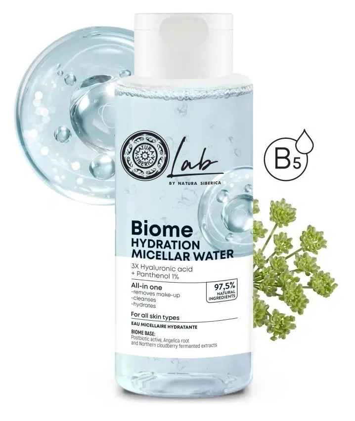 Natura Siberica Lab Biome hidratáló micellás víz Hialuronsav + B5 Panthenol, 400 ml