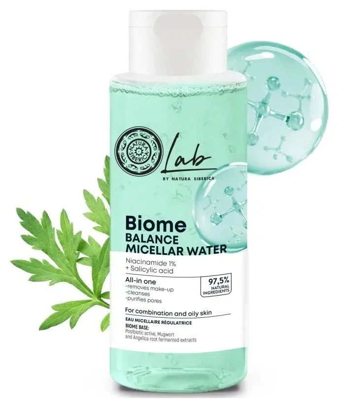 Natura Siberica Lab Biome kiegyensúlyozó micellás víz Niacinamid + Szalicilsav, 400 ml