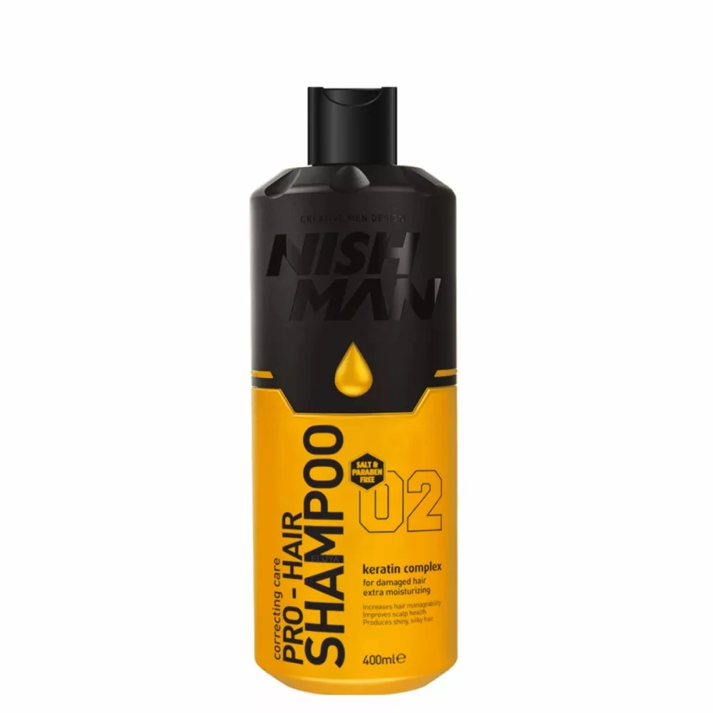 Nish Man Pro-Hair Keratin Complex hidratáló sampon sérült hajra,  400 ml