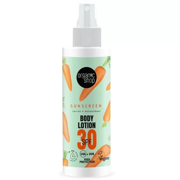 Organic Shop fényvédő testápoló sárgarépával SPF30, 150 ml